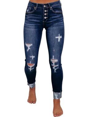 Ripped Skinny Slim Fit Jeans for Women - Distressed Stretchy Denim Pants